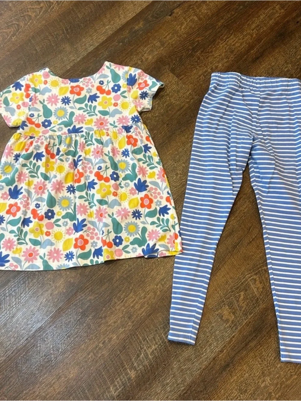 Mini Boden Floral Tunic and Blue Stripe Leggings Set - Multicolor & Blue 11-12Y